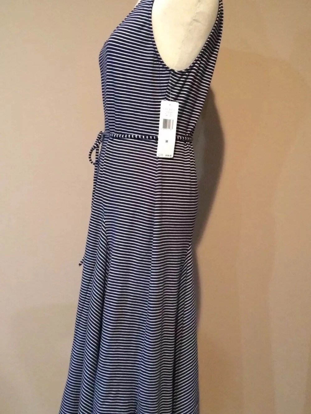 Ralph Lauren Navy &White Striped Midi Dress Sz.M, NWT